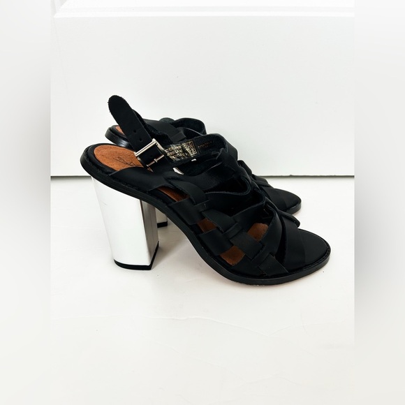 Anthropologie Sixty Seven Black and Silver Leather Block Heels Size 38 - Picture 2 of 8